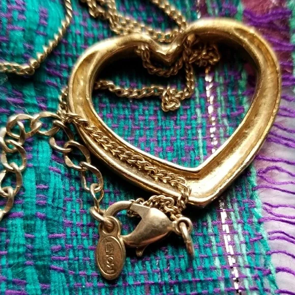 Monet open heart necklace gold tone champagne gem - Picture 7 of 7